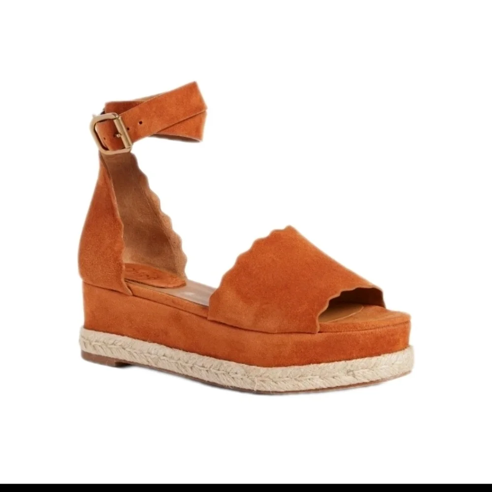 Chloé Lauren Womans Tobacco Suede Espadrille Wedge Designer  Sandals 38